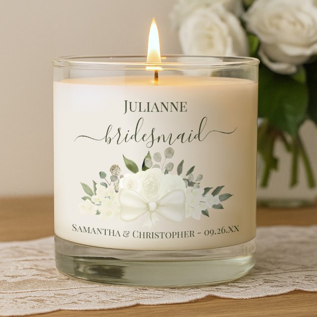 Elegant White Boho Roses Bridesmaid Wedding Gift Scented Candle (Creator Uploaded)