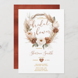 Elegant White Boho Terracota Flowers Bridal Shower Invitation