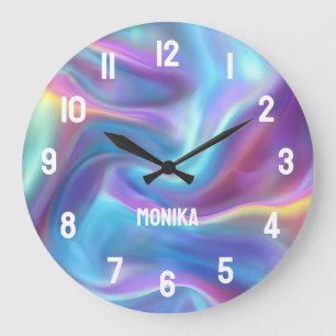 Elegant White Bold Numbers Holographic Personized Large Clock