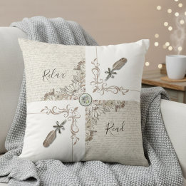 Elegant White Bookish Quill Home Décor Reading Throw Pillow
