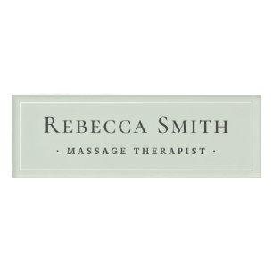 Elegant white border light sage green name tag