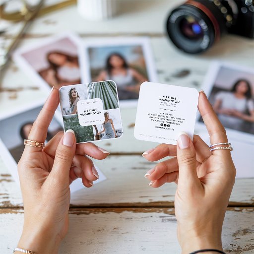 Customizable Elegant white border photographer modern minimal square business card