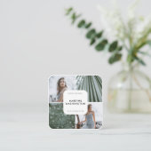 Elegant white border photographer modern minimal square business card (Standing Front)