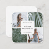 Elegant white border photographer modern minimal square business card (Front/Back)
