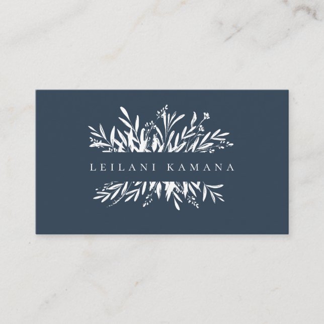 Elegant White Botanical Business Card (Front)