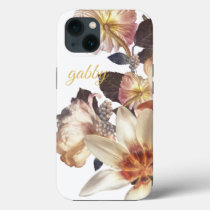 Elegant White Botanical Florals | Custom Text iPhone 13 Case
