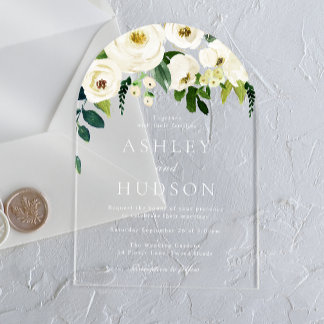 Elegant White Botanical Wedding Arch Acrylic Invitations