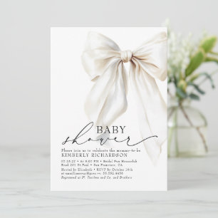 Elegant White Bow Baby Shower Chic Cream Invitation