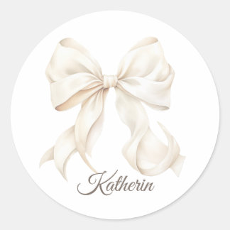 Elegant White Bow Baby Shower  Classic Round Stick Sticker