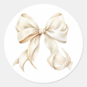 Elegant White Bow Baby Shower Classic Round Sticker