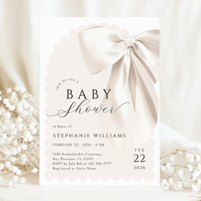 Elegant White Bow Baby Shower Invitation (Creator Uploaded)
