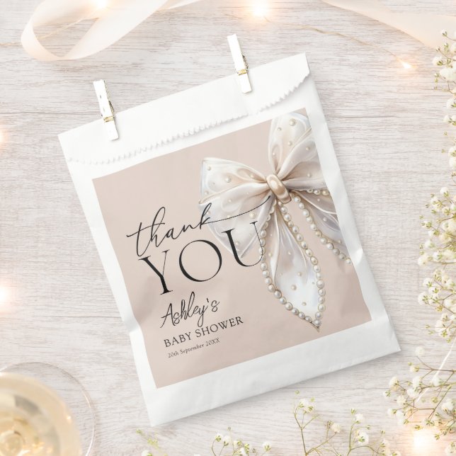 Elegant White Bow Baby Shower Thank You Favor Bag (Clipped)