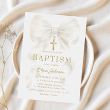 Elegant White Bow Baptism Girl Invitation