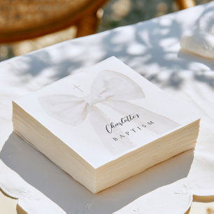 Elegant White Bow Baptism Napkins