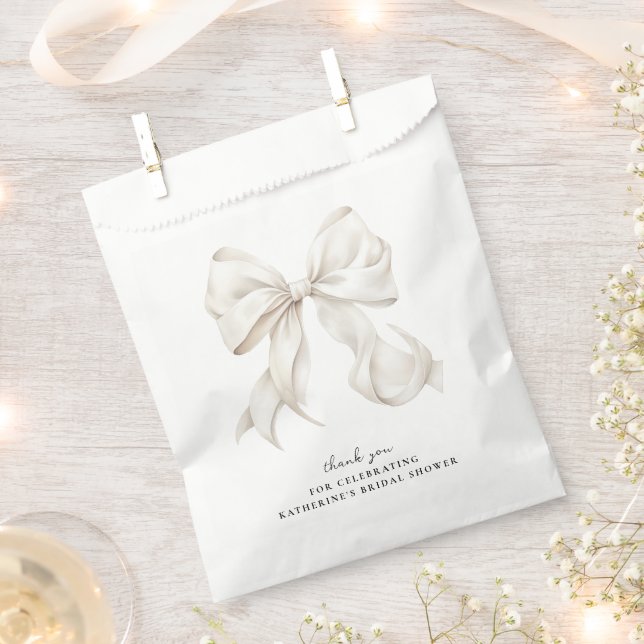 Elegant White Bow Bridal Shower Favor Bag (Clipped)