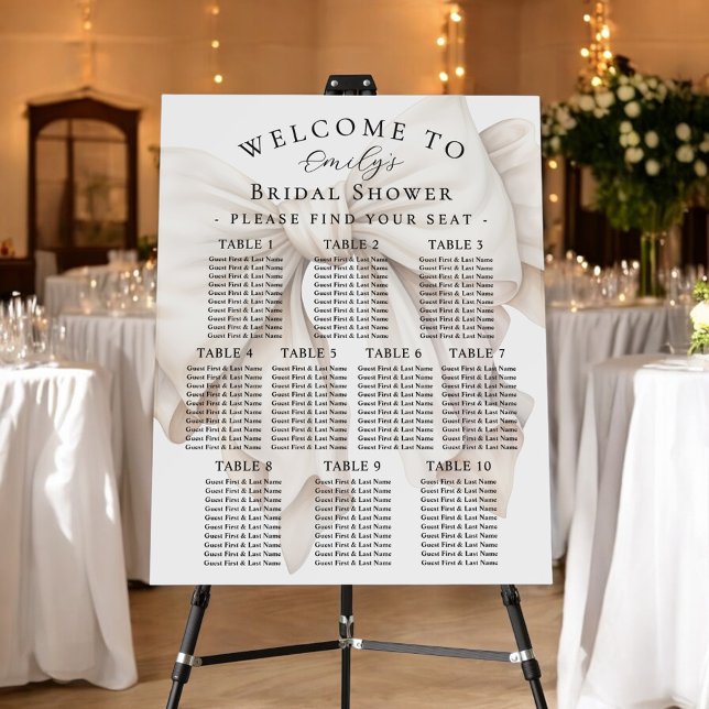 Elegant White Bow Bridal Shower Seating Chart Foam Board (Creator Uploaded)