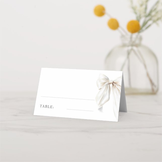 Elegant White Bow Bridal Shower Table Place Card (Front)