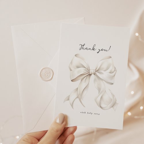 Elegant White Bow Bridal Shower Thank You Card