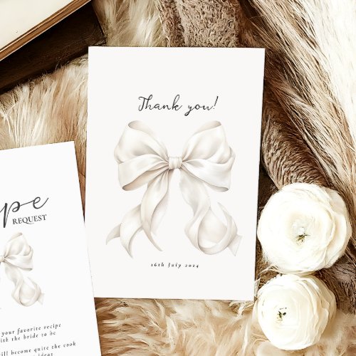 Elegant White Bow Bridal Shower Thank You Card