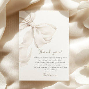 Elegant White Bow Bridal Shower Thank You Card