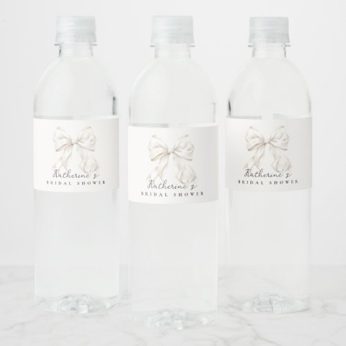 Elegant White Bow Bridal Shower Water Bottle Label