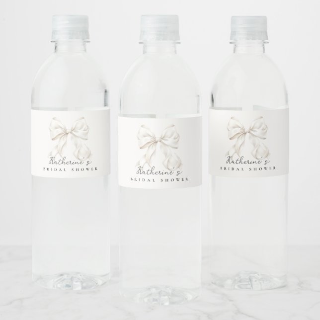 Elegant White Bow Bridal Shower Water Bottle Label (Bottles)
