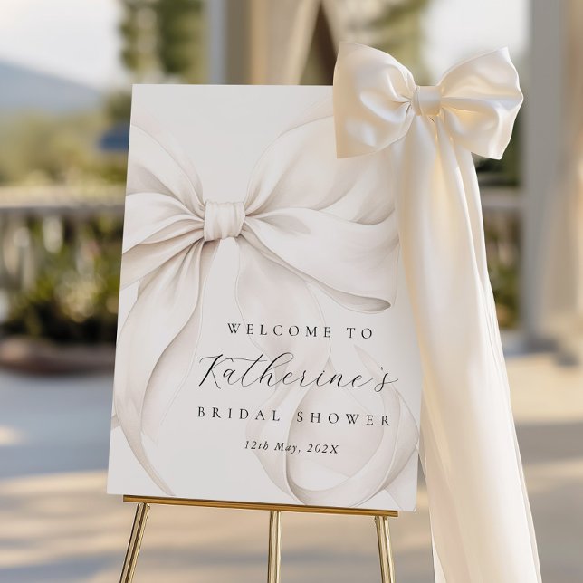 Elegant White Bow Bridal Shower Welcome Foam Board (Creator Uploaded)