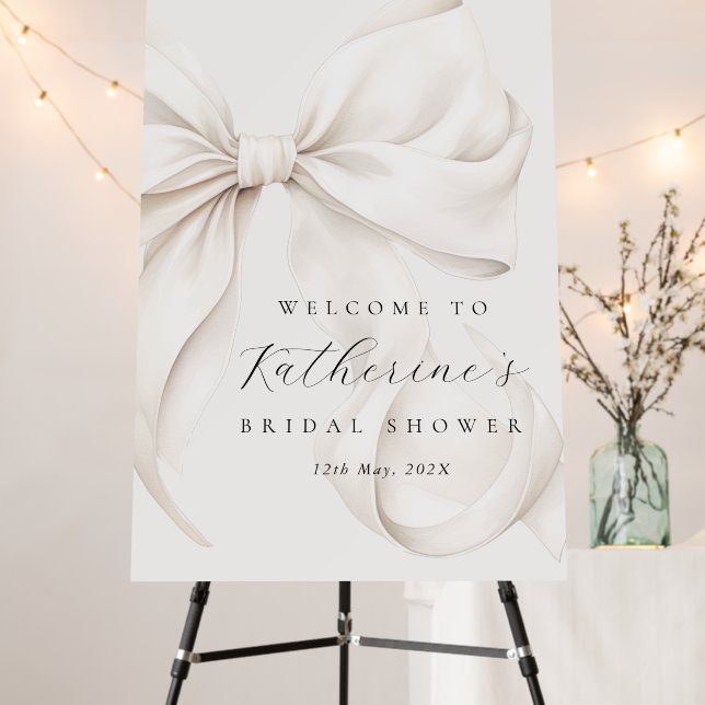Elegant White Bow Bridal Shower Welcome Foam Board (In Situ (Stand))