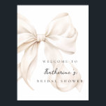 Elegant White Bow Bridal Shower Welcome Poster<br><div class="desc">Simple romantic "She's tying the knot" welcome sign poster for a bridal shower with an elegant white bow design.</div>