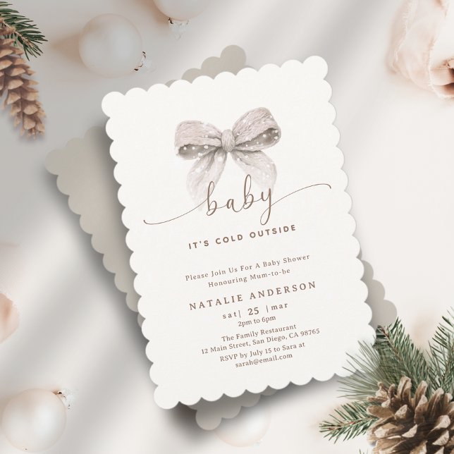 Elegant White Bow It's Cold Outside Baby Shower Invitation (Elegant White Bow It's Cold Outside Baby Shower Invitation)