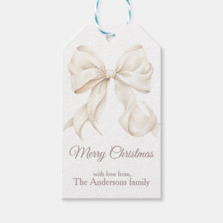 Elegant White Bow Merry Christmas Gift Tags