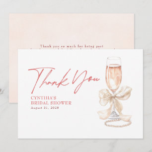 Elegant White Bow Prosecco Bridal Shower Thank You Card