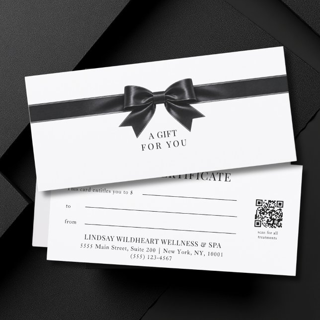 Elegant White Bow QR Code Gift Certificate (Elegant White Black  Bow QR Code Gift Certificate)