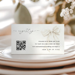 Elegant White Bow Qr Code Wedding Gift Registry Enclosure Card