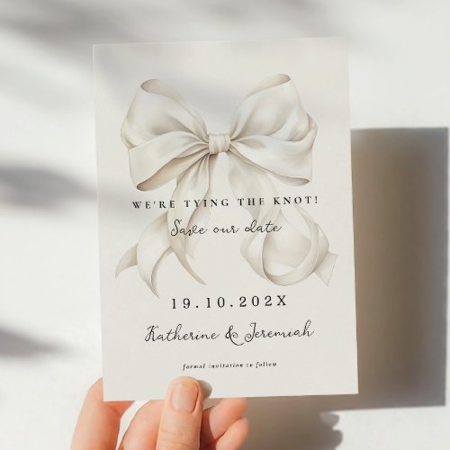Elegant White Bow Save the Date Card