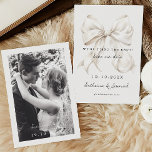 Elegant White Bow Save the Date with Photo<br><div class="desc">"We're tying the knot" wedding save the date invitation with an elegant white bow design and handwritten script font. Add your photo to the back for a personal touch.</div>