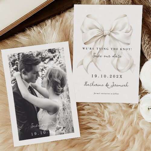 Elegant White Bow Save the Date with Photo 