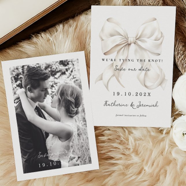 Elegant White Bow Save the Date with Photo  (Creator Uploaded)