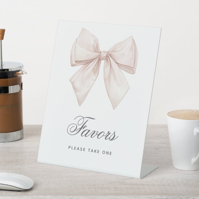 Elegant White Bow Shower Favors Sign (In SItu)