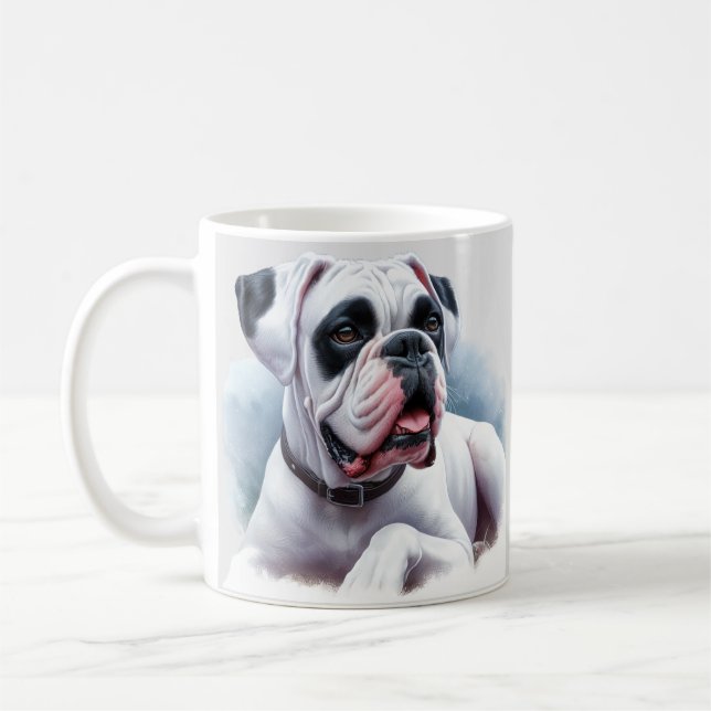 Elegant White Boxer Dog – Watercolor Style Coffee Mug (Left)