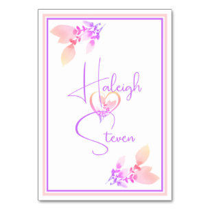 Elegant White, Bright Pink & Violet Wedding Table Number