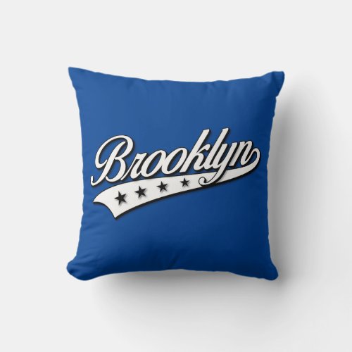 Elegant White Brooklyn Swoosh Logo Design Throw Pillow