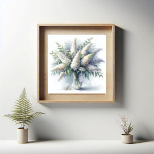 Elegant White Buddleia Floral Bouquet Art Pattern Poster