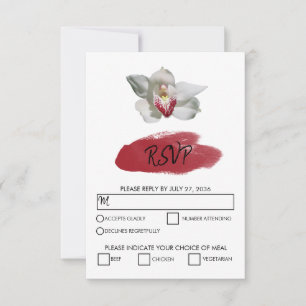 Elegant White Burgundy Orchid Wedding RSVP Cards