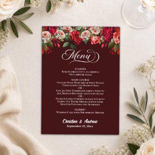 Elegant White Burgundy Roses Wedding  Menu