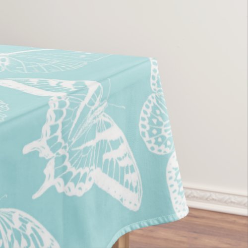 Elegant White Butterflies Blue Design Tablecloth
