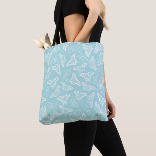 Elegant White Butterflies Blue Design Tote Bag