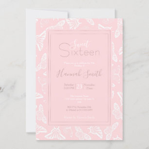 Elegant White Butterflies Pink Design Invitation