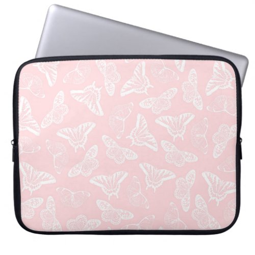 Elegant White Butterflies Pink Design Laptop Sleeve