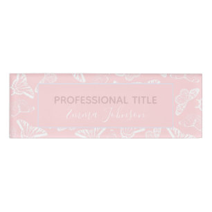 Elegant White Butterflies Pink Design Name Tag